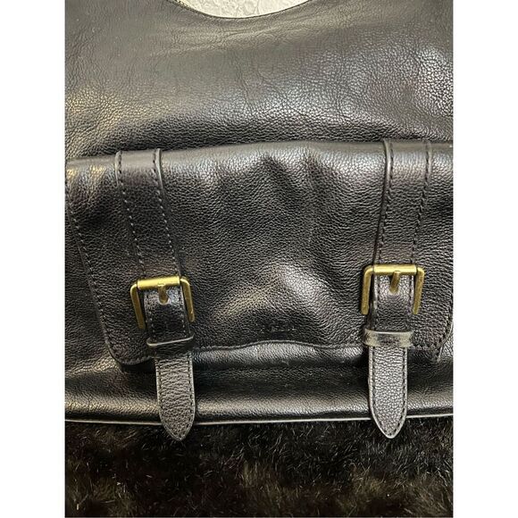 FOSSIL Black Leather Zip Hobo Shoulder Bag Front Double Buckle Flap Pocket - Picture 4 of 5